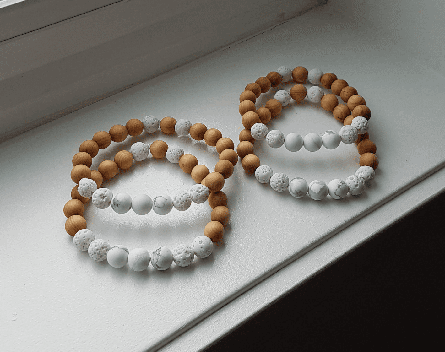 Calm Howlite Cedarwood and Lava Stone Bracelet